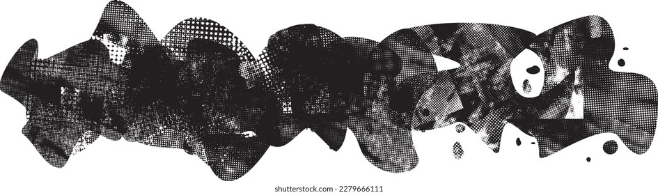 Glitch distorted grungy isolated banner . Design element for brochure, social media, posters, flyers. Overlay texture.Textured banner with Distress effect .Vector halftone dots . Screen print texture