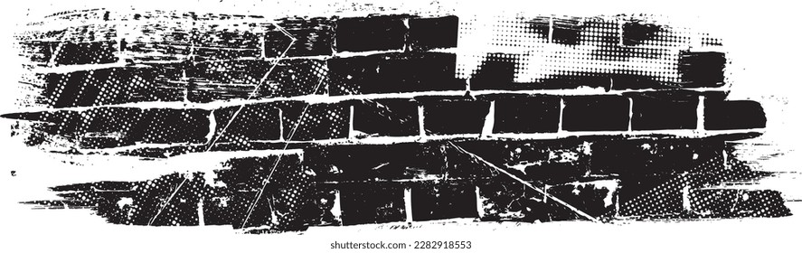 Glitch distorted grungy isolated banner . Design element for brochure, social media, posters, flyers. Overlay texture.Textured banner with Distress effect .Vector halftone dots . Screen print texture