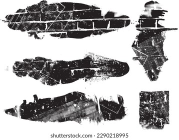 Glitch distorted grungy isolated banner . Design element for brochure, social media, posters, flyers. Overlay texture.Textured banner with Distress effect .Vector halftone dots . Screen print texture