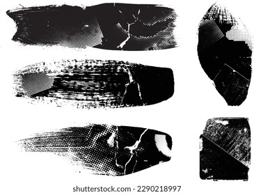 Glitch distorted grungy isolated banner . Design element for brochure, social media, posters, flyers. Overlay texture.Textured banner with Distress effect .Vector halftone dots . Screen print texture