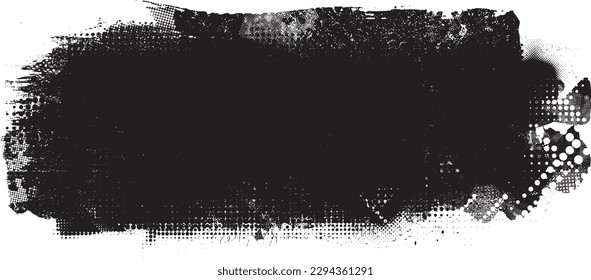 Glitch distorted grungy isolated banner . Design element for brochure, social media, posters, flyers. Overlay texture.Textured banner with Distress effect .Vector halftone dots . Screen print texture