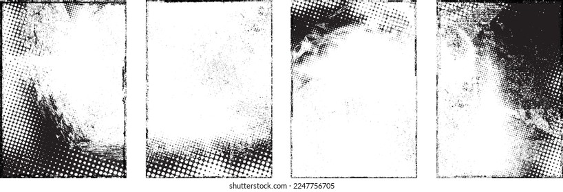 Glitch distorted grungy isolated layers . Design element for brochure, social media, posters, flyers. Overlay texture.Textured banner with Distress effect .Vector halftone dots . Screen print texture