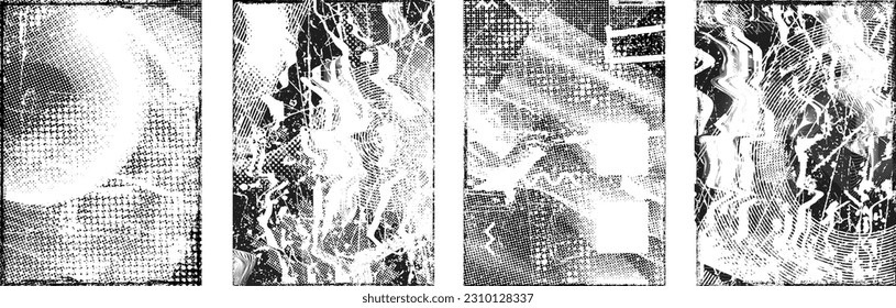Grungy distorsionada capas aisladas de grises . Elemento de diseño para folletos, medios sociales, afiches, volantes. Textura superpuesta.Banner texturizado con efecto de socorro .Paquetes de semitono vectoriales . textura de impresión de pantalla