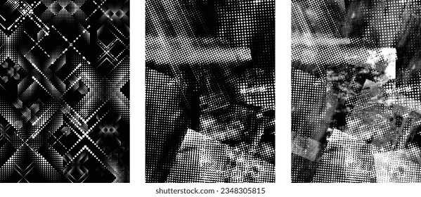 Grungy distorsionada capas aisladas de grises . Elemento de diseño para folletos, medios sociales, afiches, volantes. Textura superpuesta.Banner texturizado con efecto de socorro .Paquetes de semitono vectoriales . textura de impresión de pantalla