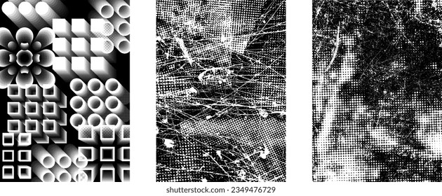 Grungy distorsionada capas aisladas de grises . Elemento de diseño para folletos, medios sociales, afiches, volantes. Textura superpuesta.Banner texturizado con efecto de socorro .Paquetes de semitono vectoriales . textura de impresión de pantalla