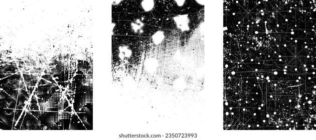Glitch distorted grungy isolated layers . Design element for brochure, social media, posters, flyers. Overlay texture.Textured banner with Distress effect .Vector halftone dots . Screen print texture