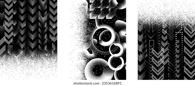 Glitch distorted grungy isolated layers . Design element for brochure, social media, posters, flyers. Overlay texture.Textured banner with Distress effect .Vector halftone dots . Screen print texture