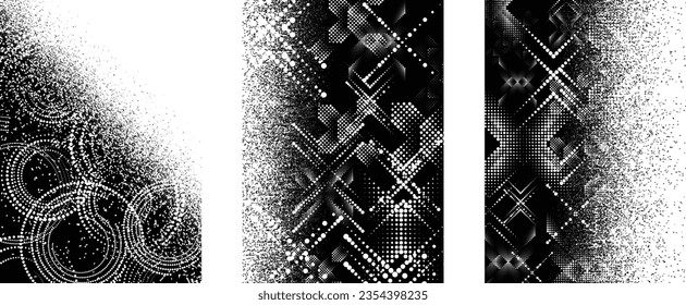 Glitch distorted grungy isolated layers . Design element for brochure, social media, posters, flyers. Overlay texture.Textured banner with Distress effect .Vector halftone dots . Screen print texture