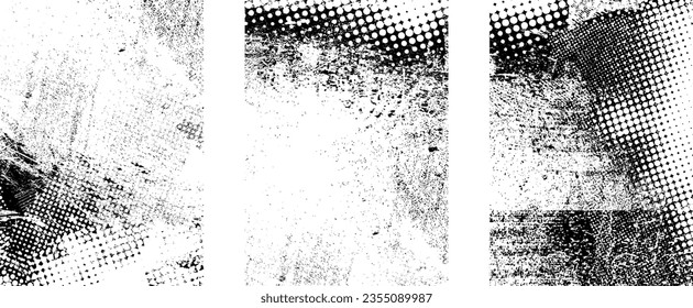 Glitch distorted grungy isolated layers . Design element for brochure, social media, posters, flyers. Overlay texture.Textured banner with Distress effect .Vector halftone dots . Screen print texture