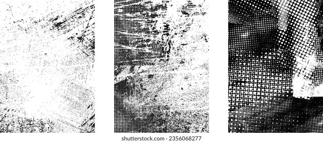 Glitch distorted grungy isolated layers . Design element for brochure, social media, posters, flyers. Overlay texture.Textured banner with Distress effect .Vector halftone dots . Screen print texture