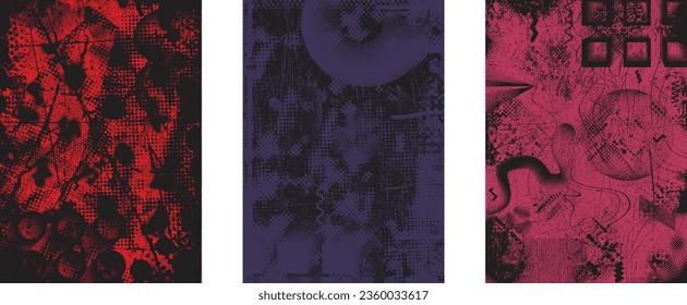 Glitch distorted grungy isolated layers . Design element for brochure, social media, posters, flyers. Overlay texture.Textured banner with Distress effect .Vector halftone dots . Screen print texture