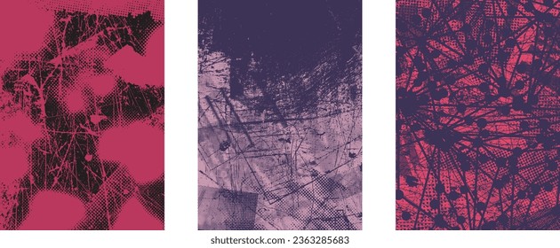 Glitch distorted grungy isolated layers . Design element for brochure, social media, posters, flyers. Overlay texture.Textured banner with Distress effect .Vector halftone dots . Screen print texture