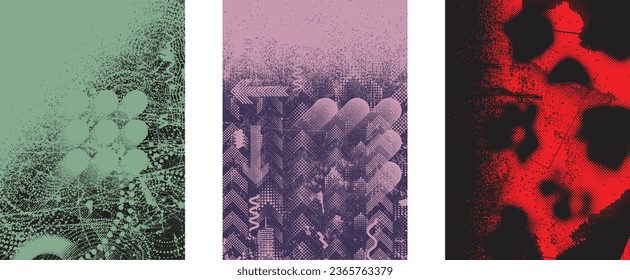 Glitch distorted grungy isolated layers . Design element for brochure, social media, posters, flyers. Overlay texture.Textured banner with Distress effect .Vector halftone dots . Screen print texture