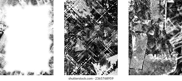 Grungy distorsionada capas aisladas de grises . Elemento de diseño para folletos, medios sociales, afiches, volantes. Textura superpuesta.Banner texturizado con efecto de socorro .Paquetes de semitono vectoriales . textura de impresión de pantalla