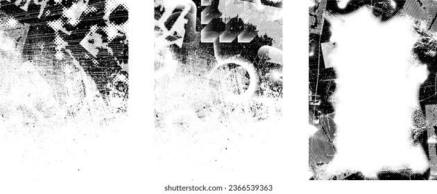 Grungy distorsionada capas aisladas de grises . Elemento de diseño para folletos, medios sociales, afiches, volantes. Textura superpuesta.Banner texturizado con efecto de socorro .Paquetes de semitono vectoriales . textura de impresión de pantalla