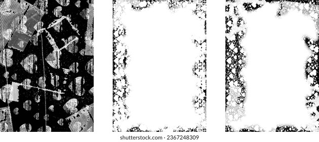 Grungy distorsionada capas aisladas de grises . Elemento de diseño para folletos, medios sociales, afiches, volantes. Textura superpuesta.Banner texturizado con efecto de socorro .Paquetes de semitono vectoriales . textura de impresión de pantalla
