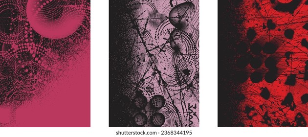 Glitch distorted grungy isolated layers . Design element for brochure, social media, posters, flyers. Overlay texture.Textured banner with Distress effect .Vector halftone dots . Screen print texture