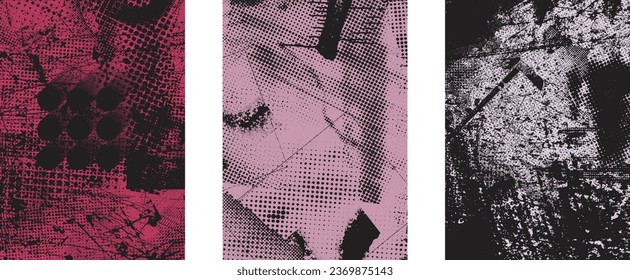 Grungy distorsionada capas aisladas de grises . Elemento de diseño para folletos, medios sociales, afiches, volantes. Textura superpuesta.Banner texturizado con efecto de socorro .Paquetes de semitono vectoriales . textura de impresión de pantalla