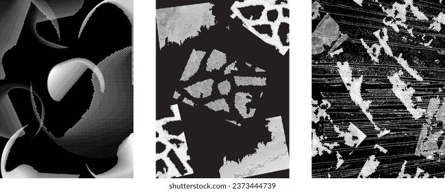 Grungy distorsionada capas aisladas de grises . Elemento de diseño para folletos, medios sociales, afiches, volantes. Textura superpuesta.Banner texturizado con efecto de socorro .Paquetes de semitono vectoriales . textura de impresión de pantalla