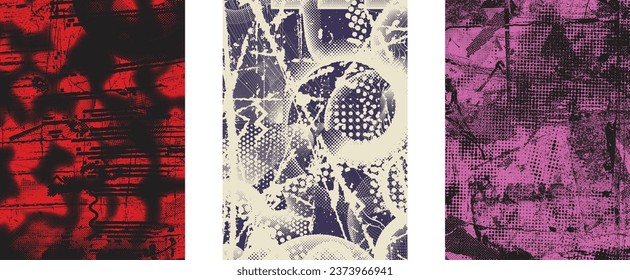 Grungy distorsionada capas aisladas de grises . Elemento de diseño para folletos, medios sociales, afiches, volantes. Textura superpuesta.Banner texturizado con efecto de socorro .Paquetes de semitono vectoriales . textura de impresión de pantalla