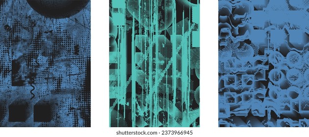 Grungy distorsionada capas aisladas de grises . Elemento de diseño para folletos, medios sociales, afiches, volantes. Textura superpuesta.Banner texturizado con efecto de socorro .Paquetes de semitono vectoriales . textura de impresión de pantalla