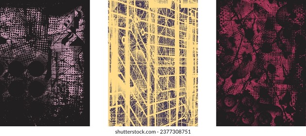 Grungy distorsionada capas aisladas de grises . Elemento de diseño para folletos, medios sociales, afiches, volantes. Textura superpuesta.Banner texturizado con efecto de socorro .Paquetes de semitono vectoriales . textura de impresión de pantalla