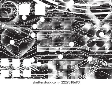 El brillo distorsionó la textura de grano de superposición de grises. Fondo tecnológico brillante y texturizado. Efecto de impresión de pantalla .Fondo de superposición vectorial con una textura de impresión de pantalla de puntos de medio tono.
