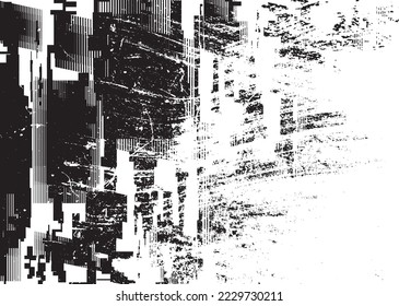 Glitch distorted grungy overlay  grange texture. Textured and glitched technology background. Screen print effect .Vector overlay background with a halftone dots screen print texture.