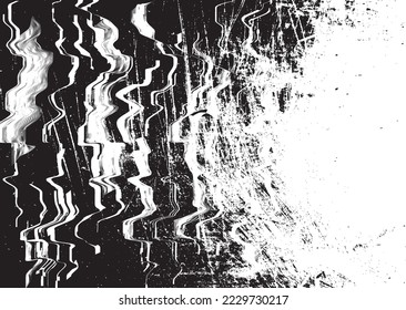 Glitch distorted grungy overlay  grange texture. Textured and glitched technology background. Screen print effect .Vector overlay background with a halftone dots screen print texture.