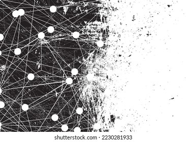 Glitch distorted grungy overlay  grange texture. Textured and glitched technology background. Screen print effect .Vector overlay background with a halftone dots screen print texture.