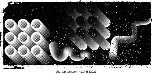 Glitch distorsionó la forma de grosor. Textura de grano canalizado. Formas texturizadas y rayadas. Textura de grunge. Impresión de pantalla y efecto de ruido .Fondo de superposición vectorial con una textura de impresión de pantalla de puntos de medio tono.