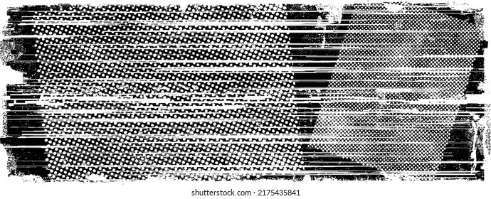 Glitch Distorted Grungy Shape . Noised Grange Texture. Textured And Glitched Shapes .Grunge Texture. Screen Print And Noise Effect .Vector Overlay Background With A Halftone Dots Screen Print Texture.