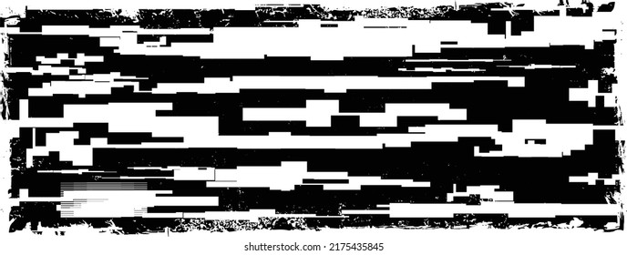 Glitch distorted grungy shape . Noised grange texture. Textured and glitched shapes .Grunge texture. Screen print and noise effect .Vector overlay background with a halftone dots screen print texture.