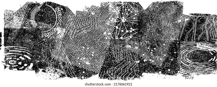 Glitch distorted grungy shape . Noised grange texture. Textured and glitched shapes .Grunge texture. Screen print and noise effect .Vector overlay background with a halftone dots screen print texture.