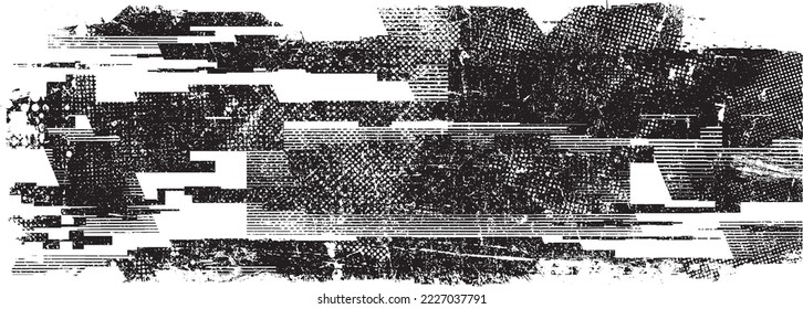 Forma de grifo distorsionada. Textura de grano canalizado. Formas texturizadas y rayadas. Textura de grunge. Impresión de pantalla y efecto de ruido .Fondo de superposición vectorial con una textura de impresión de pantalla de puntos de medio tono.