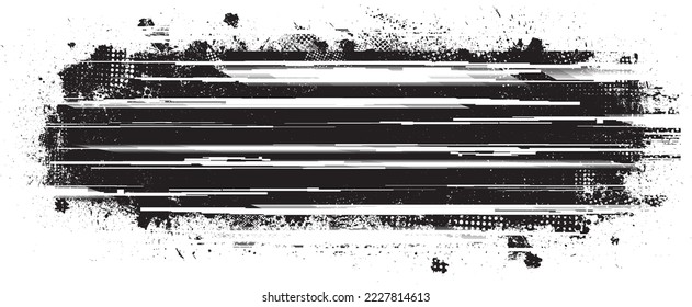 Glitch distorted grungy shape . Noised grange texture. Textured and glitched shapes .Grunge texture. Screen print and noise effect .Vector overlay background with a halftone dots screen print texture.