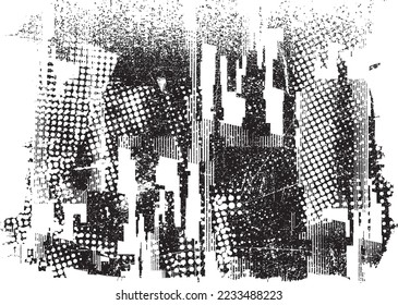 Forma de grifo distorsionada. Textura de grano canalizado. Formas texturizadas y rayadas. Textura de grunge. Impresión de pantalla y efecto de ruido .Fondo de superposición vectorial con una textura de impresión de pantalla de puntos de medio tono.