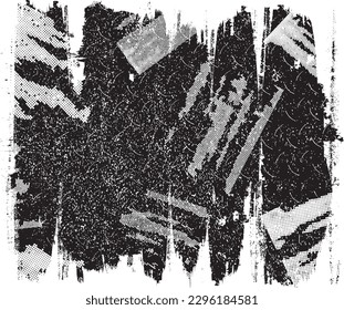 Forma de grifo distorsionada. Textura de grano canalizado. Formas texturizadas y rayadas. Textura de grunge. Impresión de pantalla y efecto de ruido .Fondo de superposición vectorial con una textura de impresión de pantalla de puntos de medio tono.