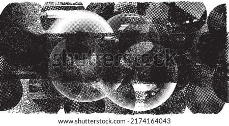 Glitch distorted grungy shape . Noised grange texture. Textured and glitched shapes .Grunge texture. Screen print and noise effect .Vector overlay background with a halftone dots screen print texture.