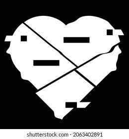 Glitch distorted heart shape . Minimal art design . Noise destroyed circle logo . Trendy defect error shapes . Glitched frame .Broken effect .vector 