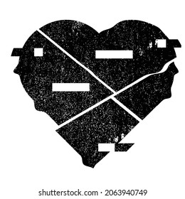Glitch distorted heart shape . Minimal art design . Noise destroyed circle logo . Trendy defect error shapes . Glitched frame .Broken effect . Grunge texture . Distress effect .vector 
