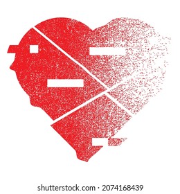 Glitch distorted heart shape . Minimal art design . Noise destroyed circle logo . Trendy defect error shapes . Glitched frame .Broken effect . Grunge texture . Dispersion effect .vector 