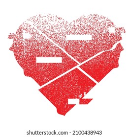 Glitch distorted heart shape . Minimal art design . Noise destroyed circle logo . Trendy defect error shapes . Glitched frame .Broken effect . Grunge texture . Distress effect .vector 