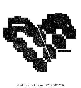 Glitch distorted heart shape . Minimal art design . Noise destroyed circle logo . Trendy defect error shapes . Glitched frame .Broken effect . Grunge texture . Distress effect .vector 