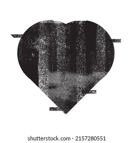 Glitch distorted heart shape . Minimal art design . Noise destroyed circle logo . Trendy defect error shapes . Glitched frame .Broken effect . Grunge texture . Distress effect .vector 