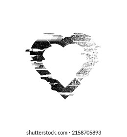 Glitch distorted heart shape . Minimal art design . Noise destroyed circle logo . Trendy defect error shapes . Glitched frame .Broken effect . Grunge texture . Distress effect .vector 