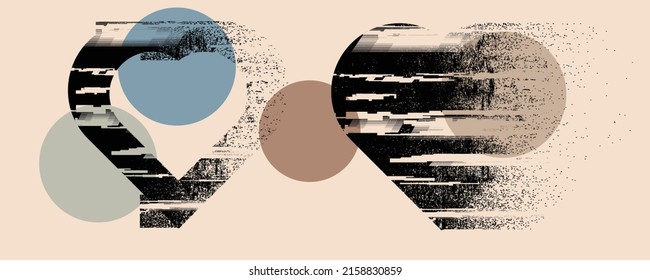 Glitch distorted heart shape . Minimal art design . Noise destroyed circle logo . Trendy defect error shapes . Glitched frame .Broken effect . Grunge texture . Distress effect .vector 