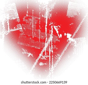 Glitch distorted heart shape . Minimal art design . Noise destroyed heart logo . Trendy defect error shapes . Glitched frame .Broken effect . Grunge texture . Distress effect .vector
