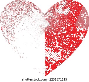 Glitch distorted heart shape . Minimal art design . Noise destroyed heart logo . Trendy defect error shapes . Glitched frame .Broken effect . Grunge texture . Distress effect .vector