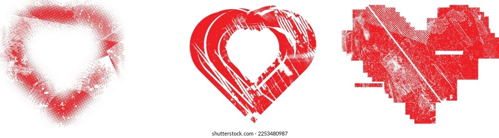 Glitch distorted heart shape . Minimal art design . Noise destroyed heart logo . Trendy defect error shapes . Glitched frame .Broken effect . Grunge texture . Distress effect .vector